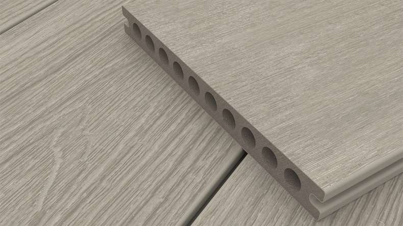 planeo MAXLine Nature - WPC CoEx coated XL decking board hollow chamber - light grey 3m textured/smooth brushed