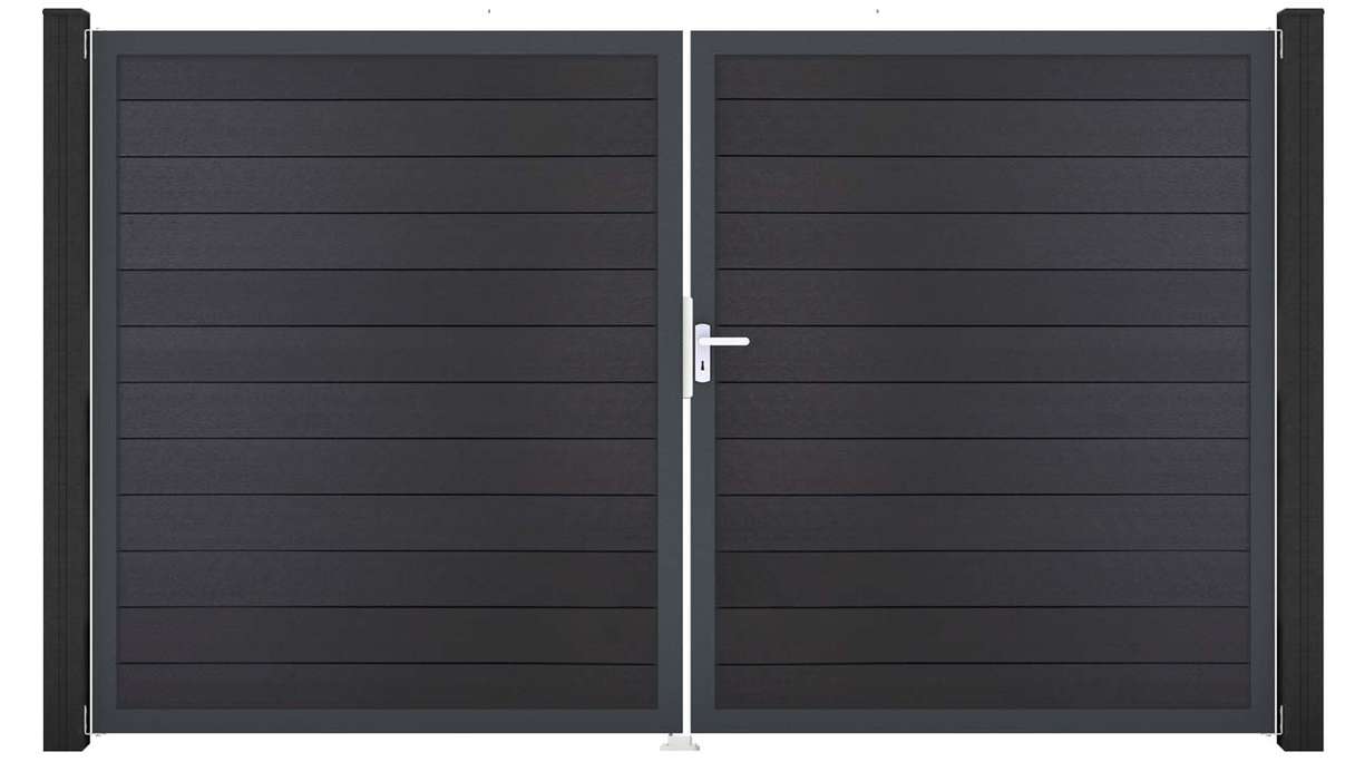 planeo Gardence Strong – BPC gate – double-leaf, anthracite grey with anthracite aluminium frame