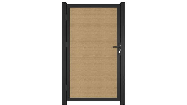 planeo INFINITY XL-Board - WPC CoEx universal door sand with anthracite aluminium frame 100 x 180