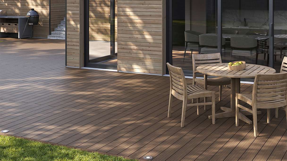 planeo AntikWood WPC decking board solid - Light brown 3m antique aged