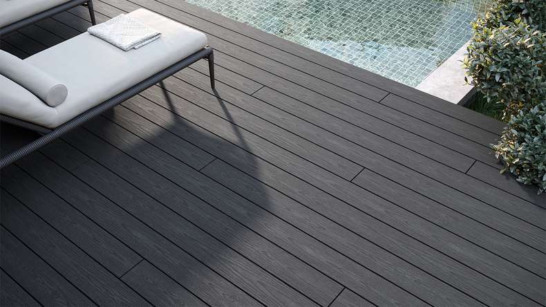 planeo CoEXWood WPC solid coated decking board - Anthracite grey/Grey-brown 3m structured