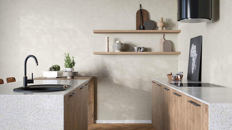 planeo SPC wall panelling – CeraRock Tile Stripes Ivory Marble XL 280 x 117.5 cm