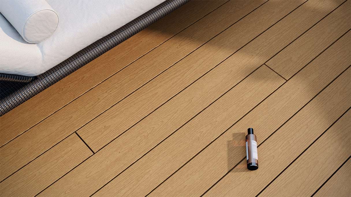 planeo CoEXWood WPC solid coated decking board - Sand/Caramel 3m structured