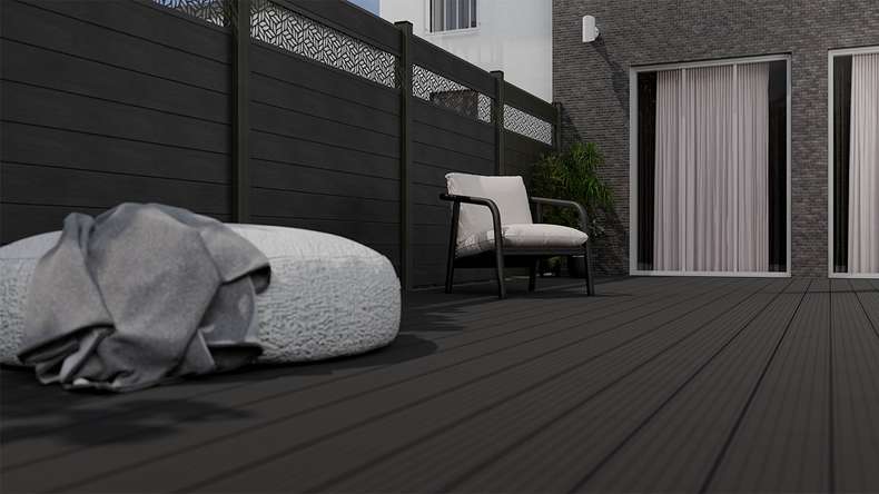 planeo Gardence Strong - BPC plug-in fence Leafs stone grey co-ex 180 x 180 cm