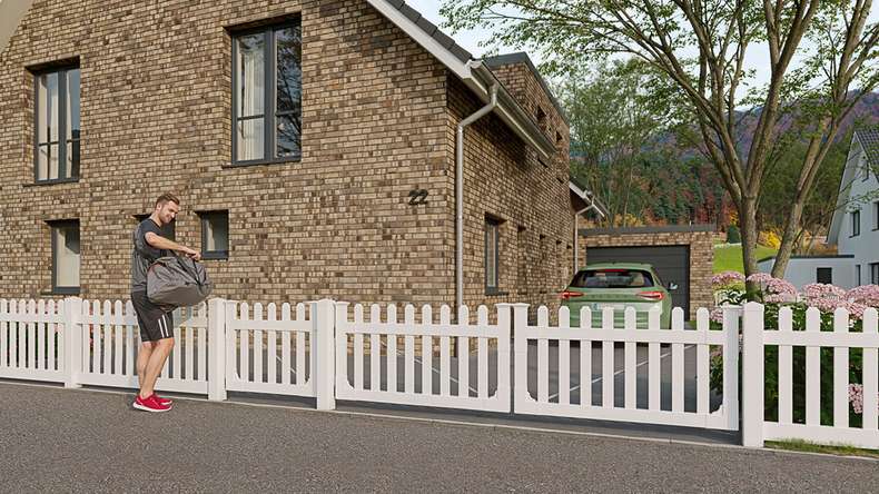 planeo Privara - PVC front garden fence gate white - UV-resistant | 300 x 80 cm