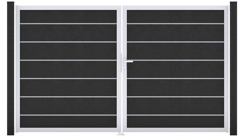 planeo Gardence Deluxe – BPC gate – double-leaf, anthracite grey with aluminium frame 