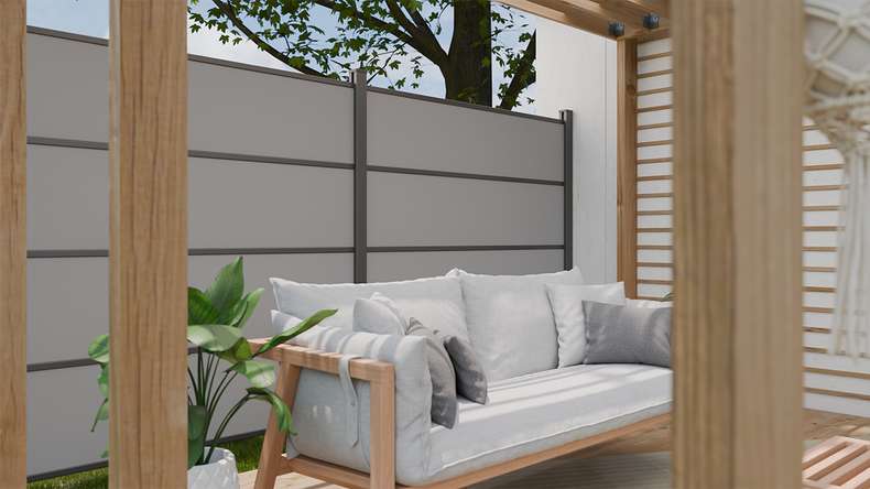 planeo Gardence Resistant - HPL plug-in fence uni grey 180 x 183 cm