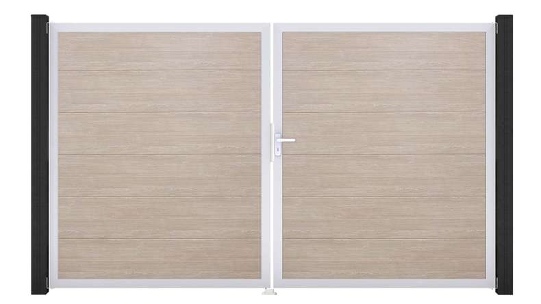 planeo Gardence Simply – 2-panel PVC gate in Sheffield Oak with aluminium frame