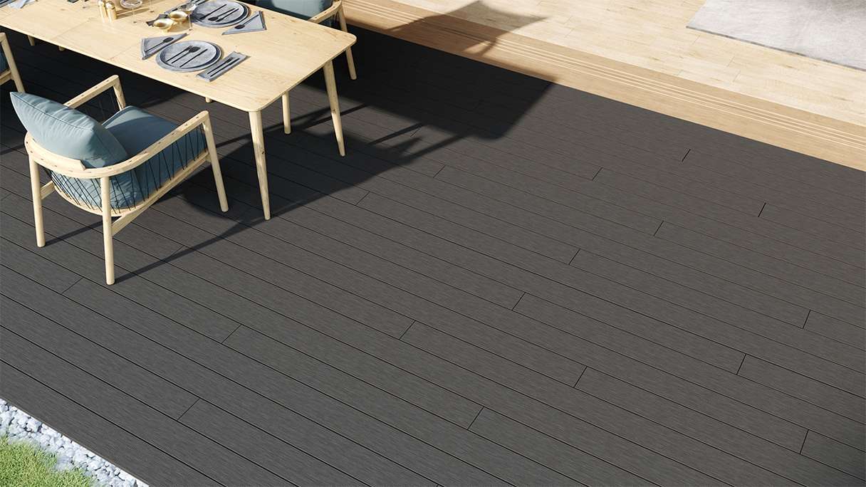 planeo LineWood WPC decking board solid - dark grey 3m grooved/grooved