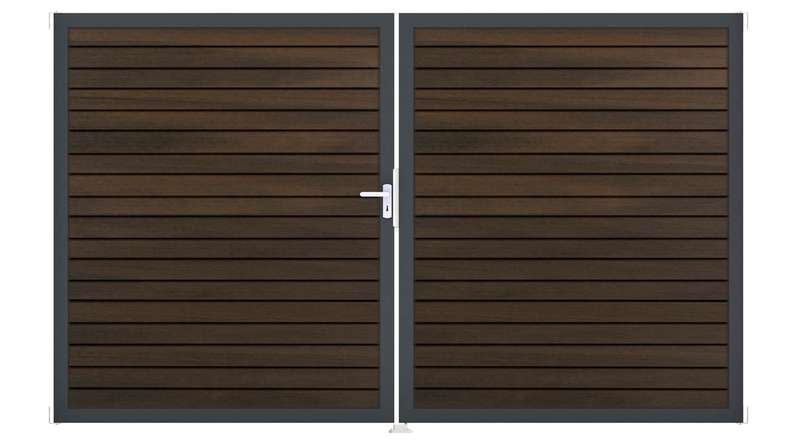 planeo Gardence rhombus door - DIN left 2-leaf walnut co-ex with anthracite aluminium frame