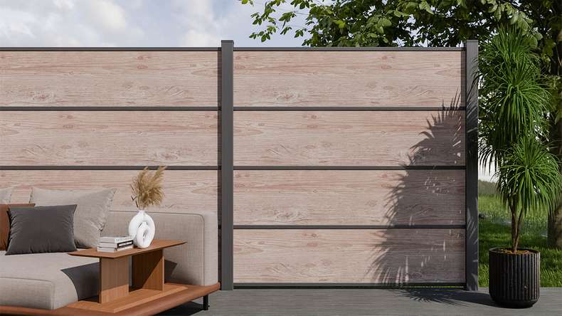 planeo Gardence Resistant - HPL plug-in fence wood look 180 x 183 cm