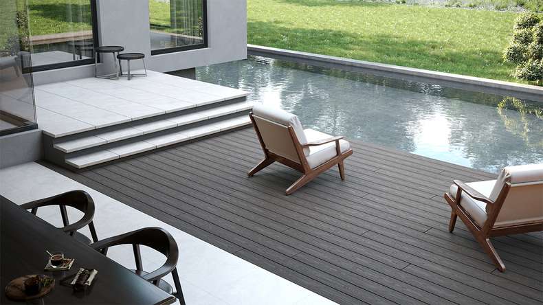 planeo CoEXWood WPC decking complete set solid planks - grey/textured cement