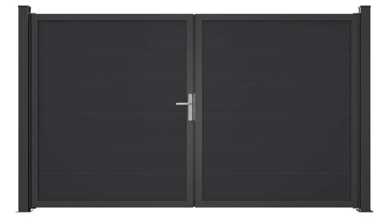 planeo Gardence Simply Guard – PVC gate – double-leaf, anthracite grey with aluminium frame, 300 x 180 cm