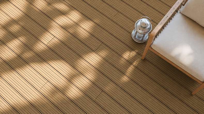 planeo LineWood Solid WPC Decking Board – Earth Brown, 3m, tongue and groove