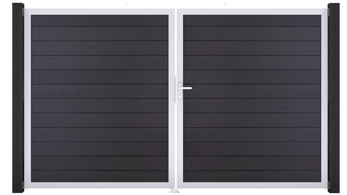 planeo Gardence Strong – BPC gate – double-leaf, anthracite grey with anthracite aluminium frame