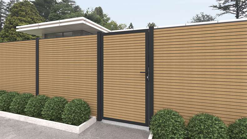 planeo LINEA - WPC CoEx Rhombus universal door sand with anthracite aluminium frame 100 x 180 cm