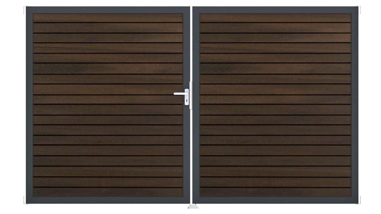 planeo Gardence Trendy – BPC Rhombus Gate – 2-leaf, walnut co-ex with aluminium frame