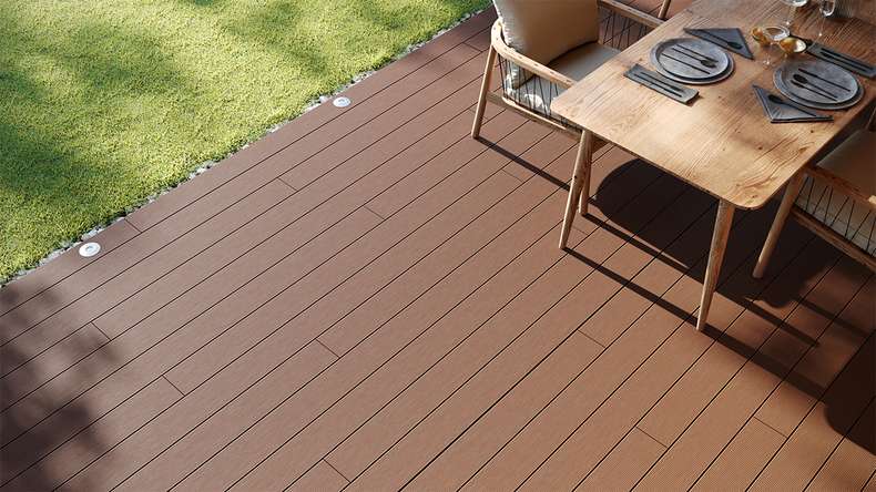 planeo LightWood WPC decking board hollow chamber - Light brown 3m fine grooved/grooved