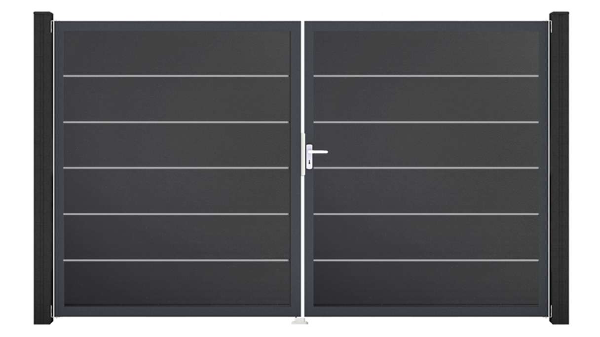 planeo Gardence Simply Premium – 2-leaf PVC gate in anthracite grey with aluminium frame, 300 x 180 cm