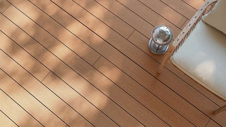 planeo LineWood WPC Solid decking board - Light brown 3.60m grooved/grooved