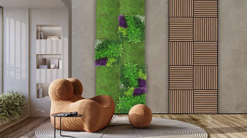 planeo acoustic panel - MixWall Leaf Mood Violet Mixed Flora 52 x 52 cm | artificial plant (PLMW-61111)