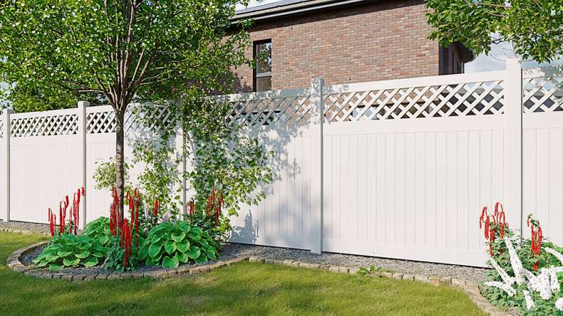 planeo Privara - PVC picket fence white with trellis - UV-resistant | 177 x 178 cm