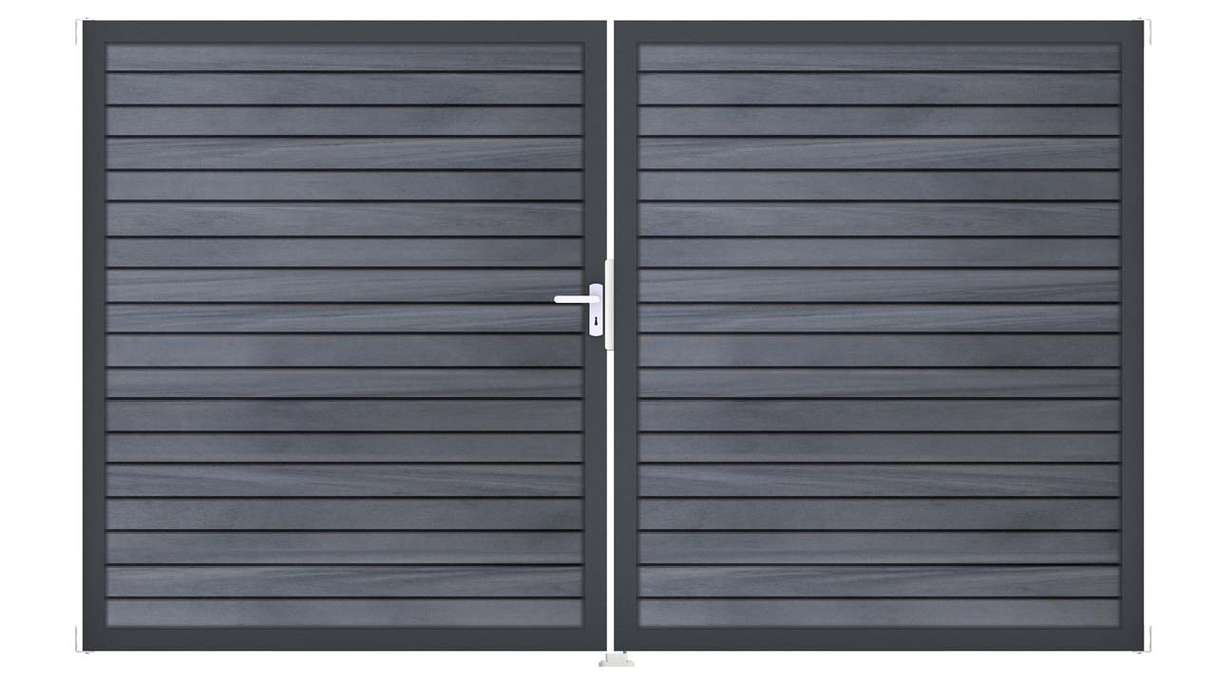 planeo Gardence Trendy – BPC Rhombus Gate – 2-panel, stone grey co-extruded with aluminium frame