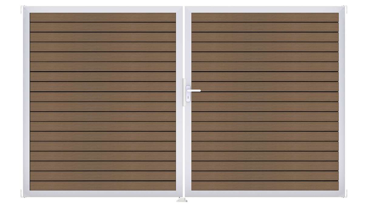 planeo Gardence Trendy – BPC Rhombus Gate – 2-leaf, teak co-ex with aluminium frame