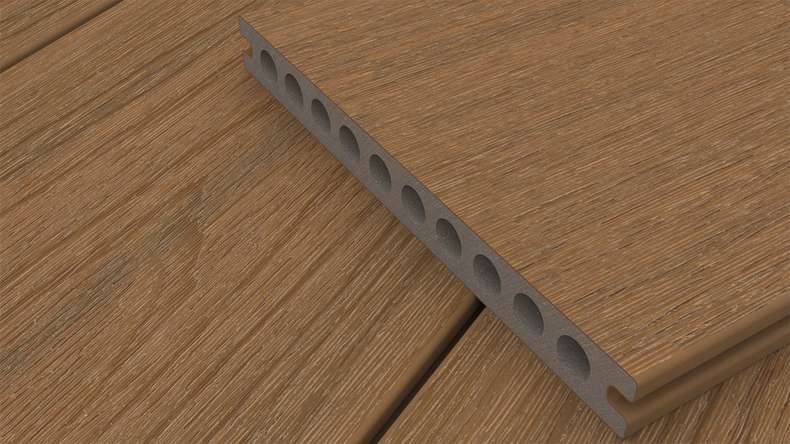 planeo MAXLine Nature - WPC CoEx wrapped XL decking board hollow chamber - Burma teak 3m textured/smooth brushed
