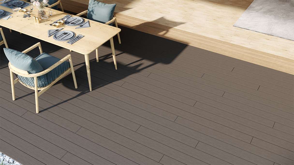 planeo LightWood WPC decking board hollow chamber - Light grey 4.2m fine grooved/grooved