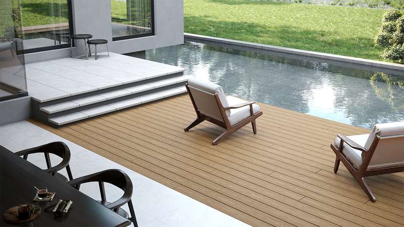 planeo CoEXWood WPC decking complete set solid plank - sand/caramel textured