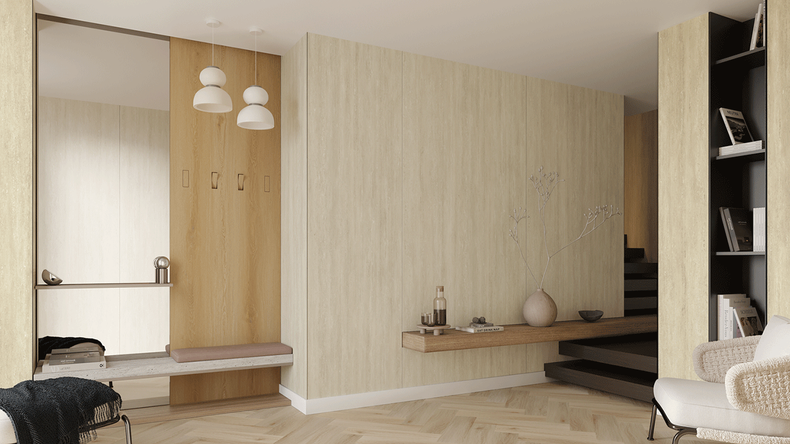 planeo SPC wall cladding – CeraRock Tile Stripes Light Travertine XL 280 x 117.5 cm
