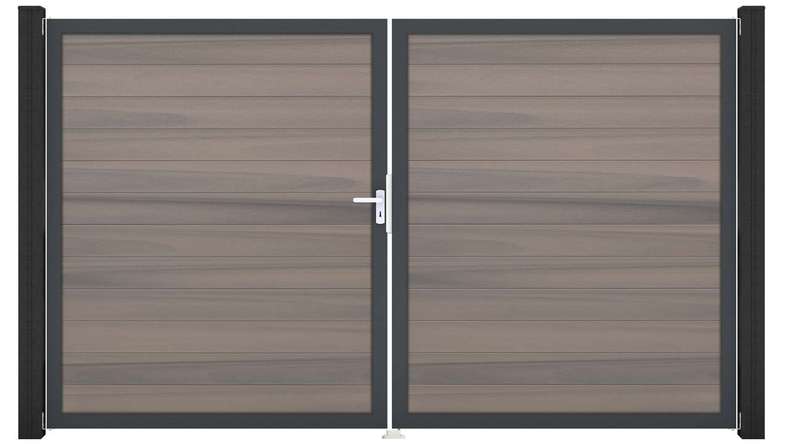 planeo Gardence Strong – BPC gate – double-leaf, bi-colour co-extruded with aluminium frame