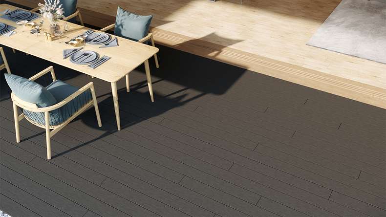 planeo LightWood WPC decking board hollow chamber - Dark grey 3m fine grooved/grooved