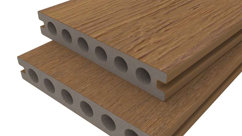 planeo ANTIKWoodline – WPC CoEx-coated decking board, lightweight composite profile – Burma Teak 3m – rustic/smooth brushed