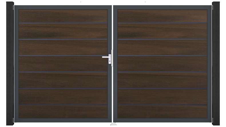 planeo Gardence Premium BPC door - DIN left 2-leaf walnut co-ex with anthracite aluminium frame