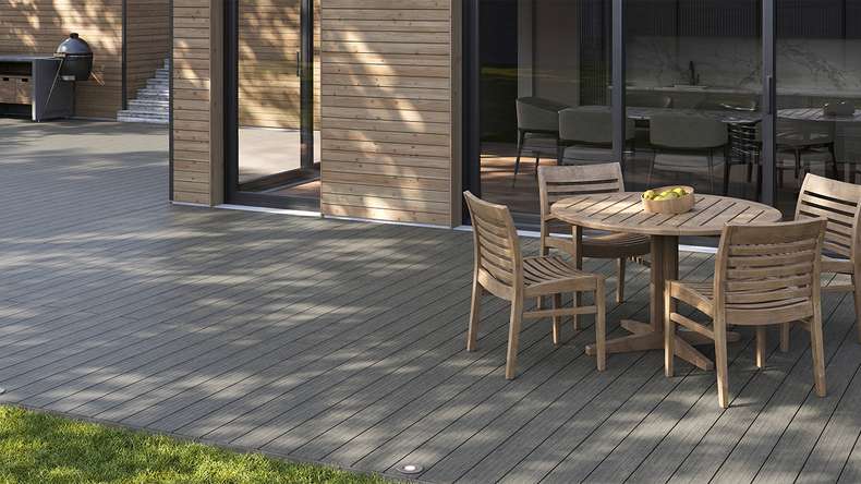 planeo AntikWood WPC decking board solid - Stone grey 4.2m antique aged