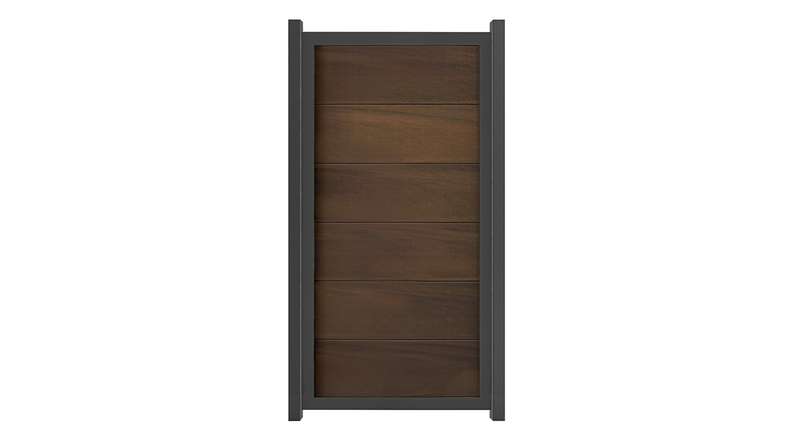 planeo Viento - garden fence upright walnut co-extruded with aluminium frame in anthracite