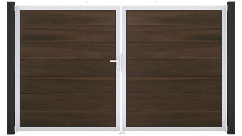 planeo Gardence Grande BPC door - DIN Left 2-leaf Walnut co-ex with silver aluminium frame
