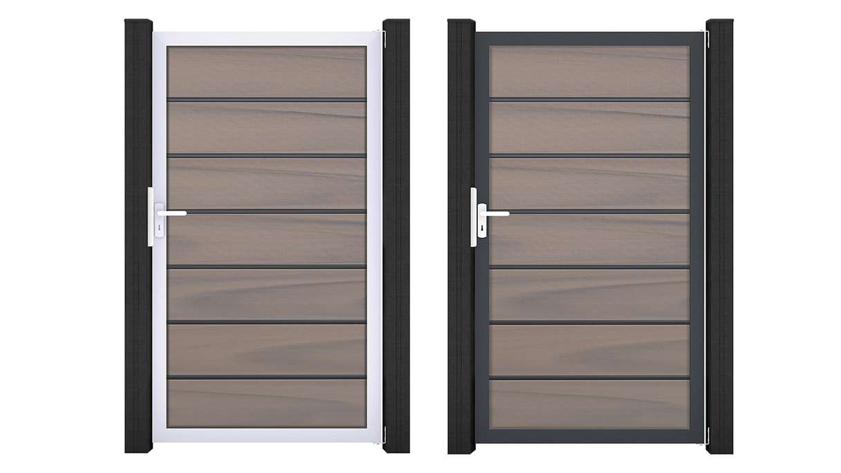 planeo Gardence Deluxe – BPC Universal Gate, Bi-Colour co-extruded with aluminium frame