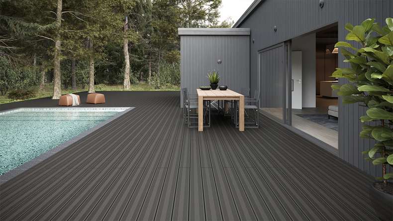 planeo SolidWood WPC decking board solid - Dark grey 3m french/structured