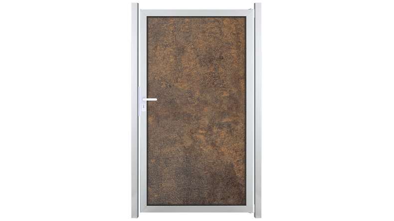 planeo Gardence Resistant - HPL privacy screen door rust look | with EV1 silver aluminium frame