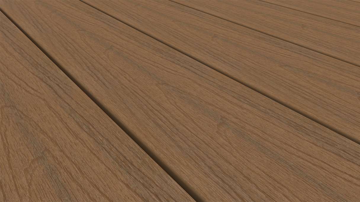 planeo WOODLine Nature - WPC CoEx coated decking board hollow chamber - Burma teak 3m textured/smooth brushed