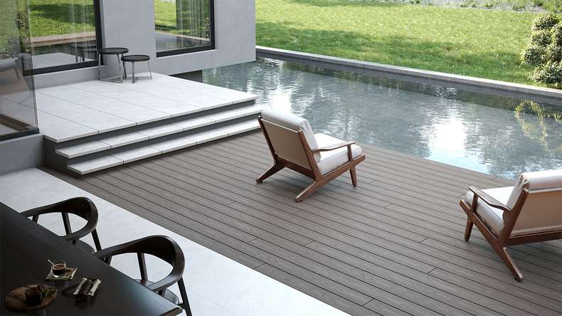 planeo CoEXWood WPC decking complete set solid planks - anthracite grey/grey-grey textured