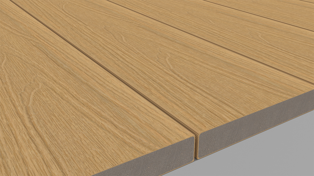 planeo UNIDeck – WPC CoEx-coated decking board, Sand, 3 m – textured/smooth brushed
