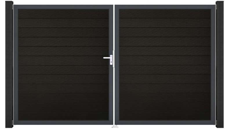 planeo Gardence Strong - BPC gate - double-leaf, black co-extruded with aluminium frame