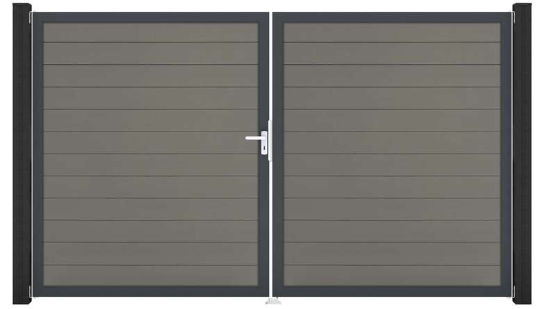 planeo Gardence BPC door - DIN left 2-leaf grey with anthracite aluminium frame