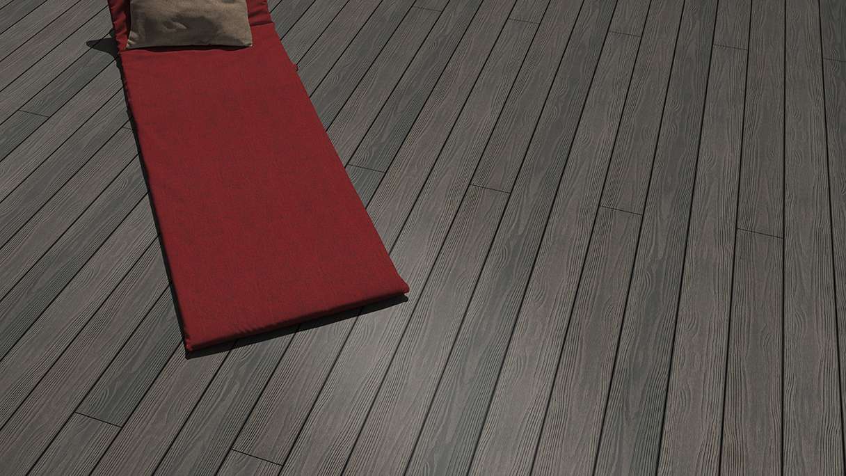 planeo Authentic Wood – Solid BPC decking board – Medium Grey, textured