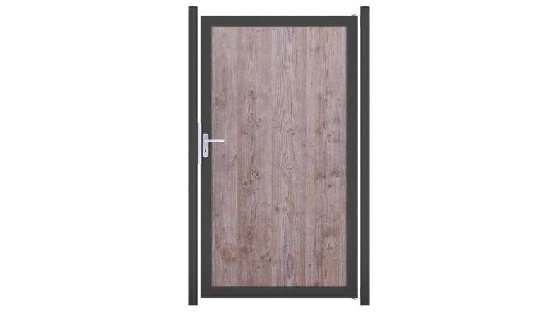 planeo Gardence Resistant - HPL privacy screen door wood look | with DB703 anthracite aluminium frame