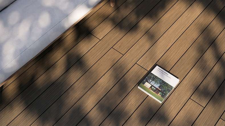 planeo AntikWood WPC decking complete set solid plank - Light brown antique aged